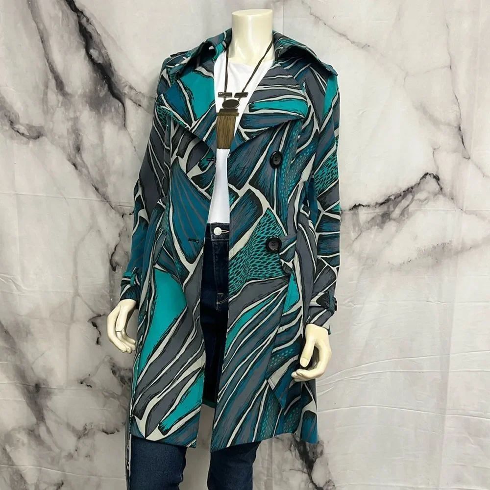 *Alberto Makali teal print abstract jacket